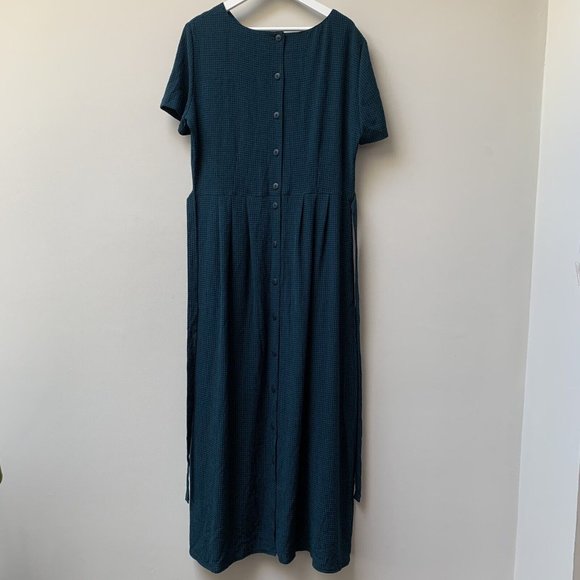 Vintage Monsoon Maxi Dress Fits UK 14 Green Blue Check Plaid Button Up 90s - Picture 3 of 12